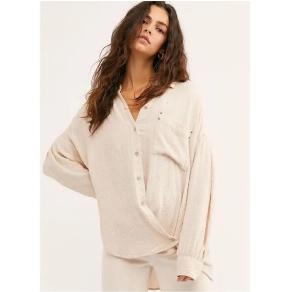 We The Free People Hidden Valley Cream Button Up Oversized Shirt